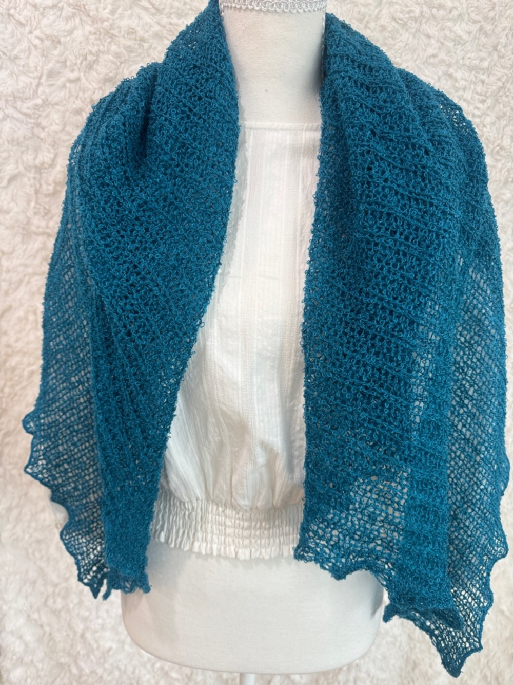 Hand-Knit Teal Lace Shawl - Women Accessories - Scarf, beautiful!!! - Picture 2 of 4